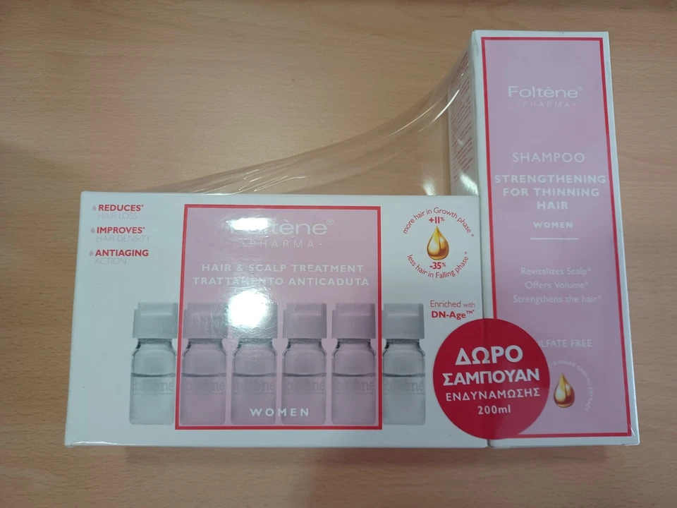 Foltene SET Champú Fortalecedor Tratamiento Cabello y Cuero Cabelludo Mujeres 12x6ml y ΔΩΡΟ 200 Foto 1 de 1