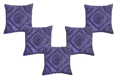 Urban Baniya Cotton Jaipuri Kantha Work with Mirror Cushion Cover(Dark Blue) - Image 1 of 3