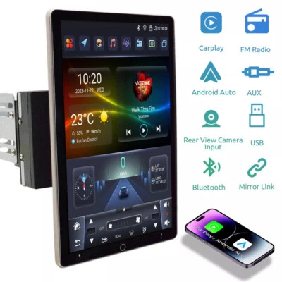 Double 2DIN Rotatable 10.1" Android 14 Touch Screen Car Stereo Radio GPS WIFI BT - Image 1 of 4