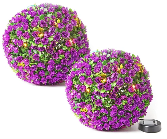 2 x 28CM SOLAR POWERED TOPIARY BALL 20 LED FLOWER LIGHTS DUAL FUNCTION GARDEN - Image 1 of 4