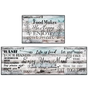 Country Rustic Farmhouse Kitchen Mat Blue Wood Kitchen Rugs Sets of 2 Washabl... - Picture 1 of 7