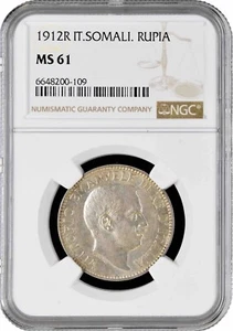 Italian Somaliland 10 Lire 1912 R, NGC MS61, "Rupee (1909 - 1924)" - Picture 1 of 2