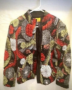 Wacky Art to Wear Silky Quilted Jacket Size XL Multicolor Crinkle Boho Artsy Top - Picture 1 of 14