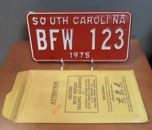 Vintage Unused Original 1975 SOUTH CAROLINA, SC, License Plate BFW 123 Envelope - Picture 1 of 2