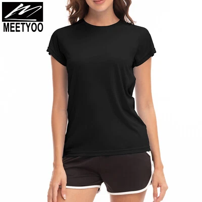 MEETYOO UV Shirt Damen Kurzarm UPF 50+ T-shirts Top Rashguard Schwimmshirt Laufshirt