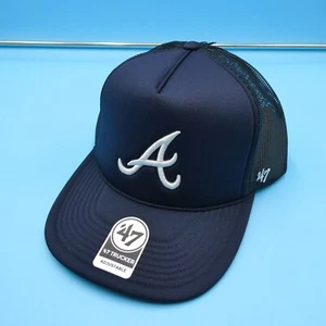 '47 Brand Atlanta Braves Hat Mens Dark Blue Snapback Mesh Baseball Trucker New - Picture 1 of 8