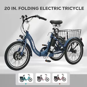 VIRIBUS Folding Electric Trike 20" Motorized Electric Fat Tire Tricycle 350W - Picture 1 of 15