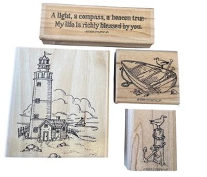 Stampin' Up LIGHTHOUSE Nautical Stamp Set 4pc Rubber Wood Retired 1998 - Picture 1 of 2