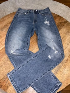 Eunina Womens 27x28 Classic Distressed Medium Wash Jeans Zip Pockets - Picture 1 of 8