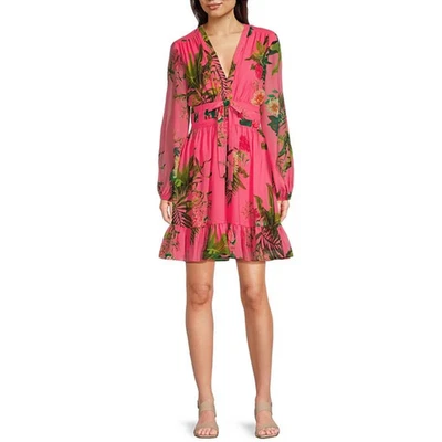 Vestido Alex Marie Shannon Tropical Estampado Floral Chifón Lazo Cintura Volantes Dobladillo Talla 4 Foto 1 de 4