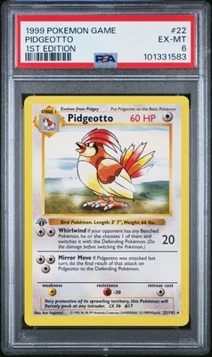 PSA 6 - Pokemon Card - Base 22/102 - PIDGEOTTO (rare) *1st Edition* - EX-MT - Image 1 of 2