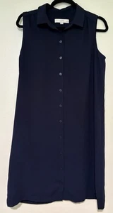 Ann Taylor Loft Womens 10P Navy Blue Sleeveless Midi Shirt Dress - Picture 1 of 6