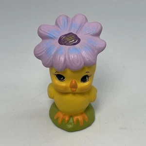 Vintage anthropomorphe Keramikfigur Ostern gelb Küken mit Blumenhut - Bild 1 von 10