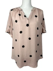 Worthington women's top Size M Relax Fit polka dot Shortsleeve pink Blouse - Picture 1 of 18