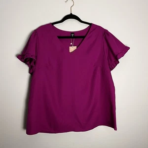Blusa Top SHEIN Curve Rosa Esmerilada Para Mujer Cuello en V Magenta Manga Corta Talla 1XL - Imagen 1 de 8