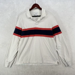 Old Navy Poloshirt Herren Large weiß marine rot Rugby Streifen Langarm Kragen - Bild 1 von 10