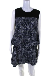 Proenza Schouler Womens Button Back Crew Neck Abstract Dress Black White Blue 10 - Picture 1 of 6