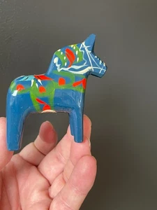 2.75" Nils Olsson Blue Dala Horse w/label - Picture 1 of 7
