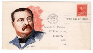 #827 Presidential Series 22c Grover Cleveland 1938 FDC - Vaughn Hord H/P Unikat - Bild 1 von 2