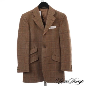 SMALL GUYS Vintage Swaine Adeney England Mushroom Orange Plaid Tweed Jacket 35 S - Picture 1 of 9
