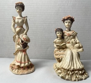 Lot of 2 Mother & Daughter Victorian Figurines w/ Roses Standing Sitting - Picture 1 of 20
