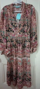 Blue Illusion Pure Silk Paisley Dress L 14 - Picture 1 of 5