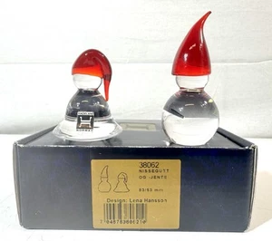 2 Hadeland Glassverk Red Hat Nisse Gnome Figurine Glass Scandinavian Elf - Picture 1 of 5