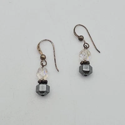 Vintage SILPADA Earrings Hematite Faceted AB Crystal 925 Sterling Silver Dangle - Image 1 of 4
