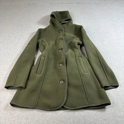 Abrigo polar con capucha LL Bean para mujer pequeño verde oliva botón delantero herencia largo Foto 1 de 4