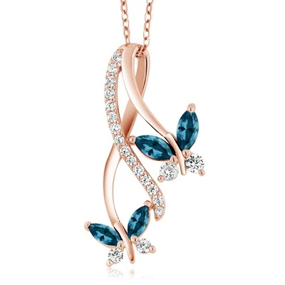 18K Rose Gold Plated Silver Marquise London Blue Topaz  Butterfly Pendant Foto 1 de 4