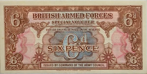 GREAT BRITAIN  6 Pence  1946  P-M10a  UNC  British Armed Forces - Picture 1 of 3