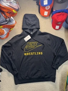 Nike Swoosh Wrestling Club Classic Hoodie Spell Out Size Large Black New - Picture 1 of 9