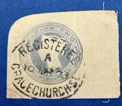 Sello en relieve recortado de Christchurch NZ QV 1873-1889 “A” y cancelación escrita Foto 1 de 4