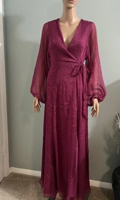 Nuevo con etiquetas Vestido Anthropologie Hutch Púrpura Flecos Manga Larga Globo Talla Xs Foto 1 de 4