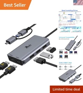 USB 3.0/USB-C Dual HDMI Docking Station for Dual Displays | Silent Installation - Bild 1 von 11