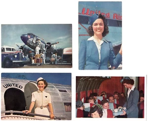 c1940 United Airlines Lot of 4 In-flight Postcards Stewardesses, Cabin, Baggage - Picture 1 of 9