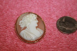 Vintage 14k Gold Oval Cameo Pin Brooch Light Pink Background has Crack - Picture 1 of 8