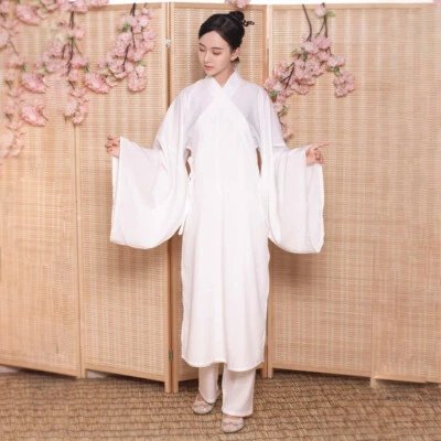 Chino Niña Clásico Blanco Interior Hanfu Top Manga Larga Mujeres Chino Camisa Pantalones Foto 1 de 4