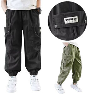 Kids Boys Trousers Hip-Hop Cargo Pants Fashion Sweatpants Elastic Waist Outdoor