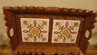 Vintage Wood Serving Tray Ceramic Tiles Hand Carved Wood Mcm Brown 8"X13"