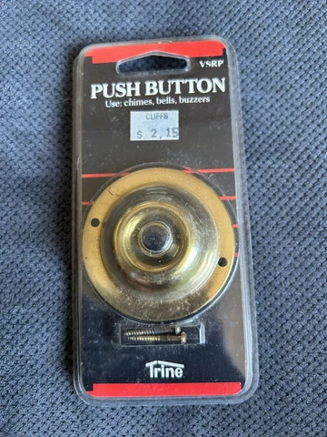 Vintage NOS Trine Round Electric Push Button Brass 1986 Original Packaging Cover