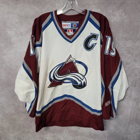 Vintage CCM NHL Colorado Avalanche Joe Sakic 19 White Hockey Jersey Mens S Cover