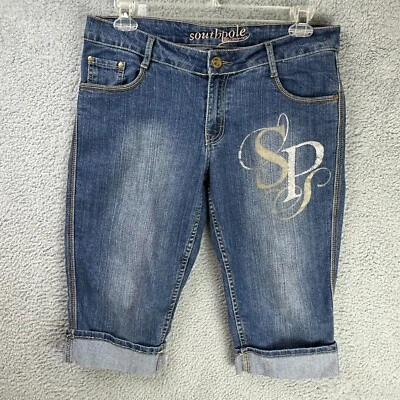 Pantalones Cortos Southpole Mujer 35 Jean Denim Tachonado SP Remolino Puños Elastizados Y2K De Colección Foto 1 de 4