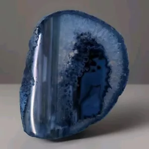 Large Blue Geode Slice Agate Slab Brazilian Stone Dyed Translucent 4in X 3.5in - Picture 1 of 5