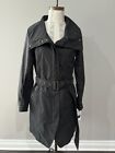 7 for All Mankind Black Belted Trench Coat Jacket Zipper Pockets Womens Sz S