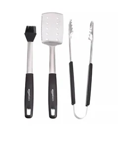 Amazon basics 4piece BBQ set, stainless steel tongs,spatula,basting brush, apron - Picture 1 of 5