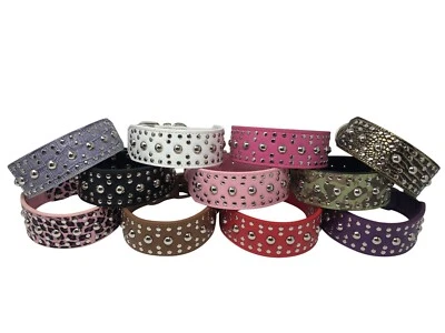 Dog Collar, Studded Rivet, Adjustable Faux Leather,  2" wide,  S M L XL - Image 1 of 4