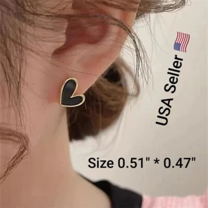 S925 Silver Needle Stud Earrings Love Heart Design Sense Unique Small Simple Ear - Picture 1 of 9