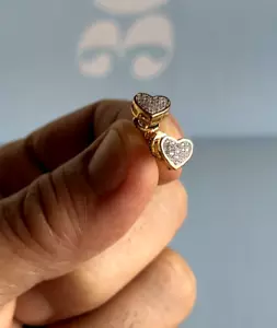 Diamond Heart Earrings 10K Gold 0.05ct. VS2 Cut Screw Back Stud Earrings - Picture 1 of 5