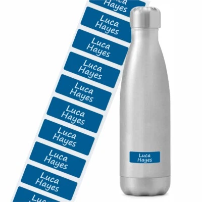 Etiquetas de botellas de agua a prueba de lavavajillas personalizadas/etiquetas con nombre - azul marino Foto 1 de 4